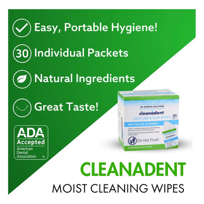 Toallitas Cleanadent Limpieza Profunda Dentaduras Postizas 30 Unidades