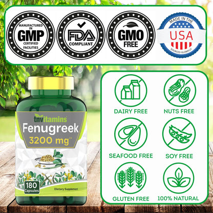 Capsulas De Fenogreco 3200 Mg 180 Unidades Extracto De Semilla Pura Sin OMG