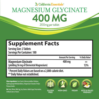 Glicinato De Magnesio 400 Mg Quelado Alta Absorción 360 Tabletas Vegano Sin Gluten
