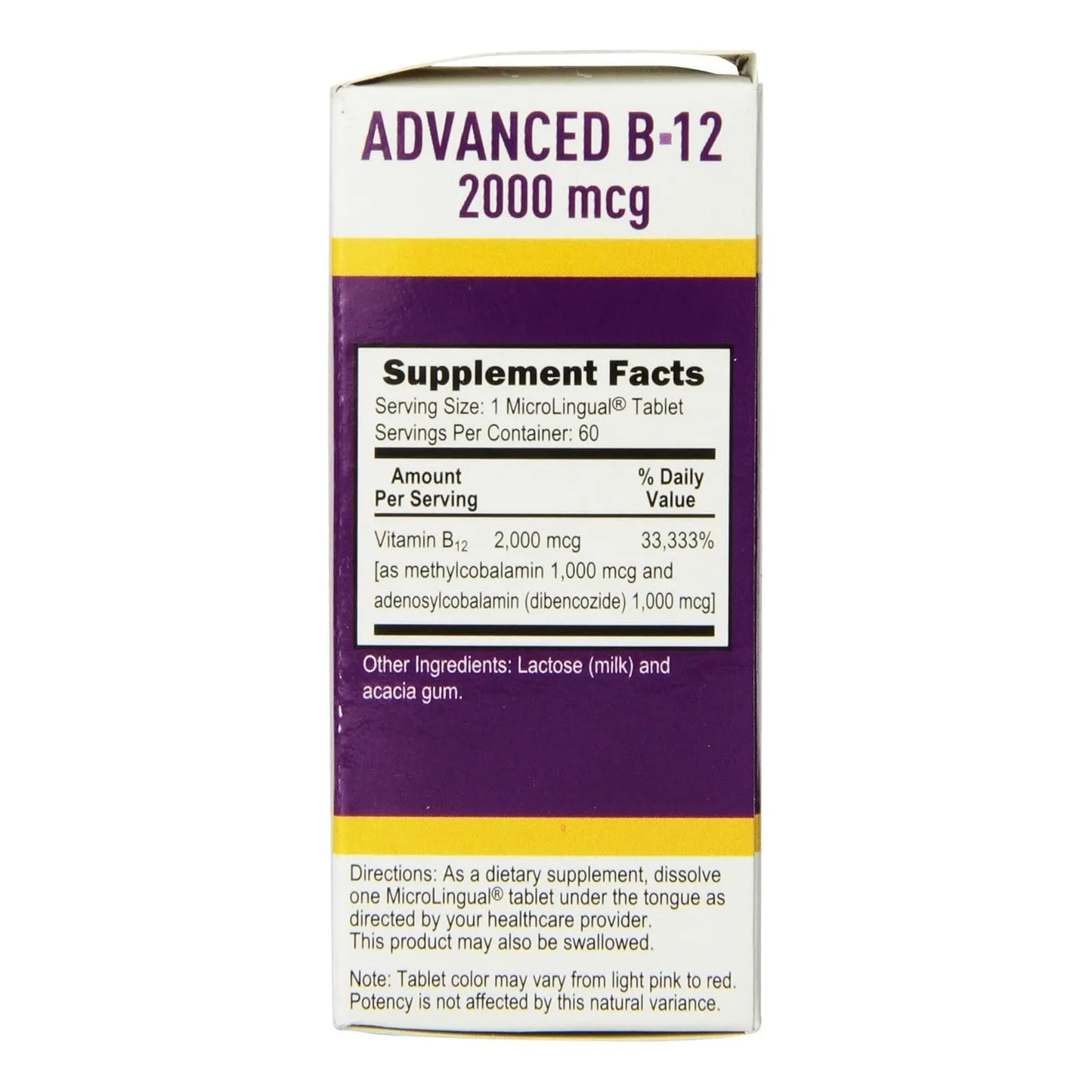 Tabletas De B12 2000 Mcg 60 Unidades Energía Salud Ósea Y Muscular
