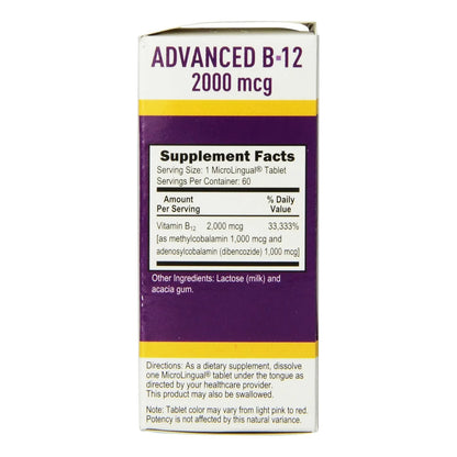 Tabletas De B12 2000 Mcg 60 Unidades Energía Salud Ósea Y Muscular