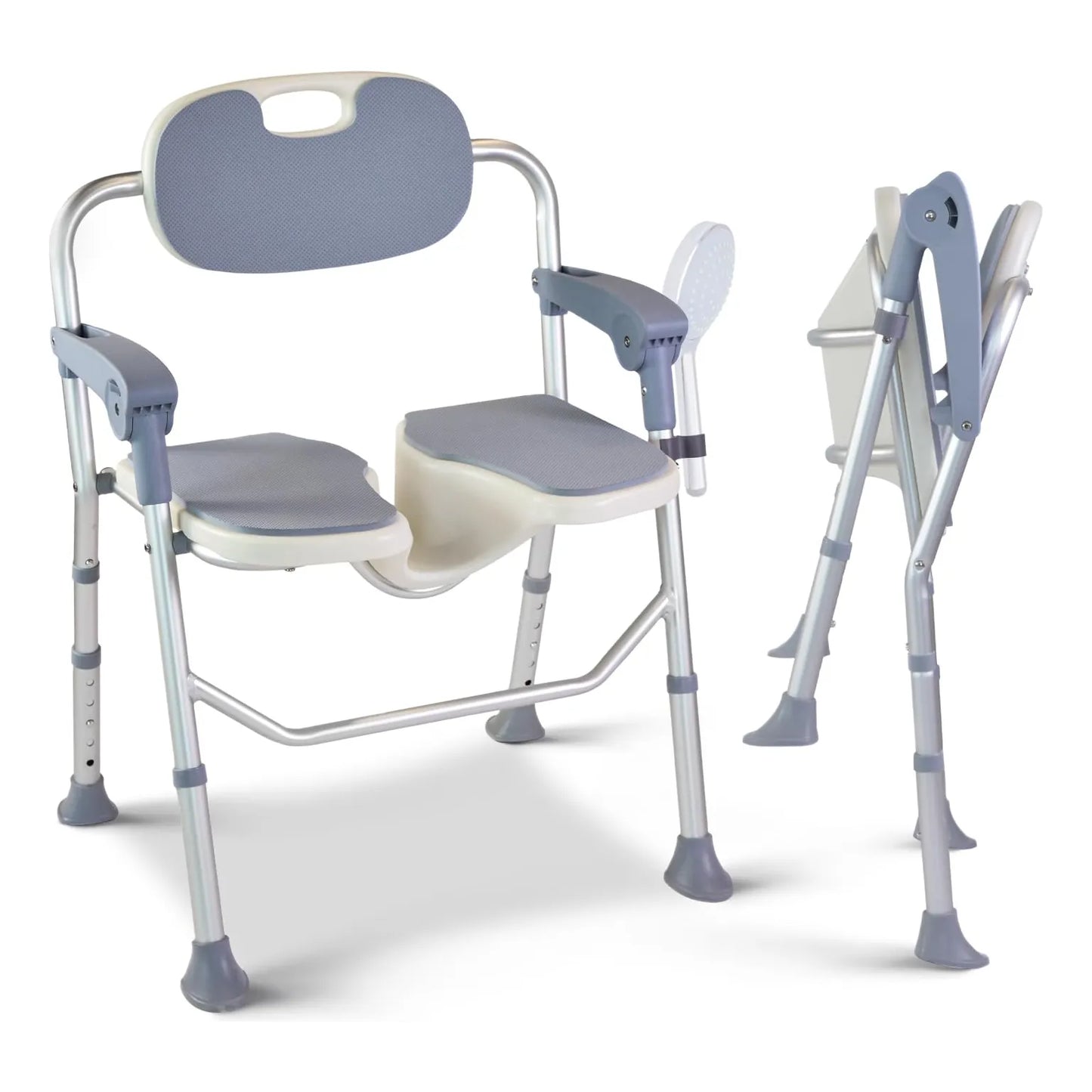 Silla De Ducha Plegable 5 Niveles Ajustables Pies Antideslizantes Segura Y Cómoda