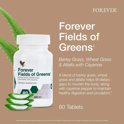 Forever Fields Of Greens Suplemento Superalimenticio Verde Con Hierba De Cebada Pasto De Trigo Y Alfalfa 80 Tabletas