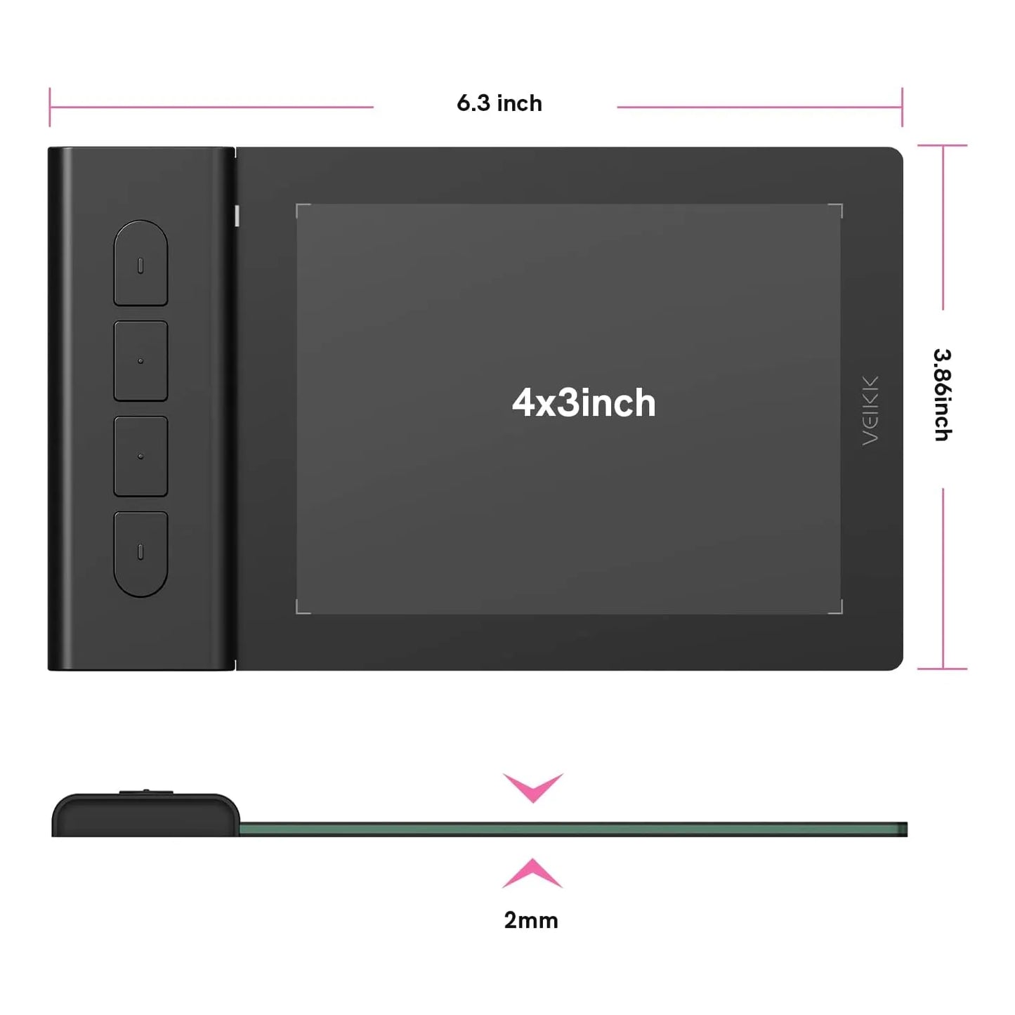 Tableta De Dibujo Veikk VK430 4x3 Pulgadas 8192 Niveles Compatible Multidispositivo