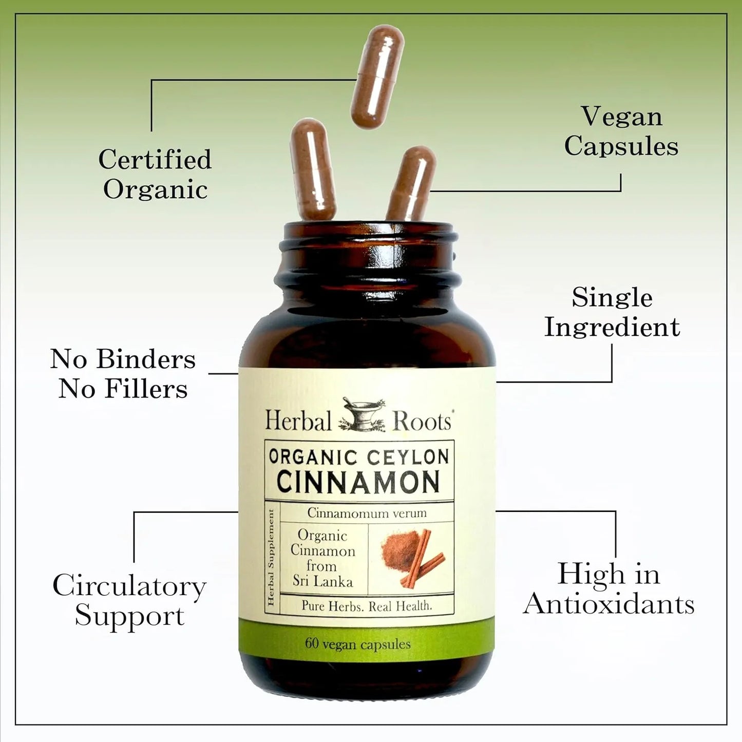 Capsulas Organicas De Canela De Ceilan Certificado Usda 60 U Herbal Roots