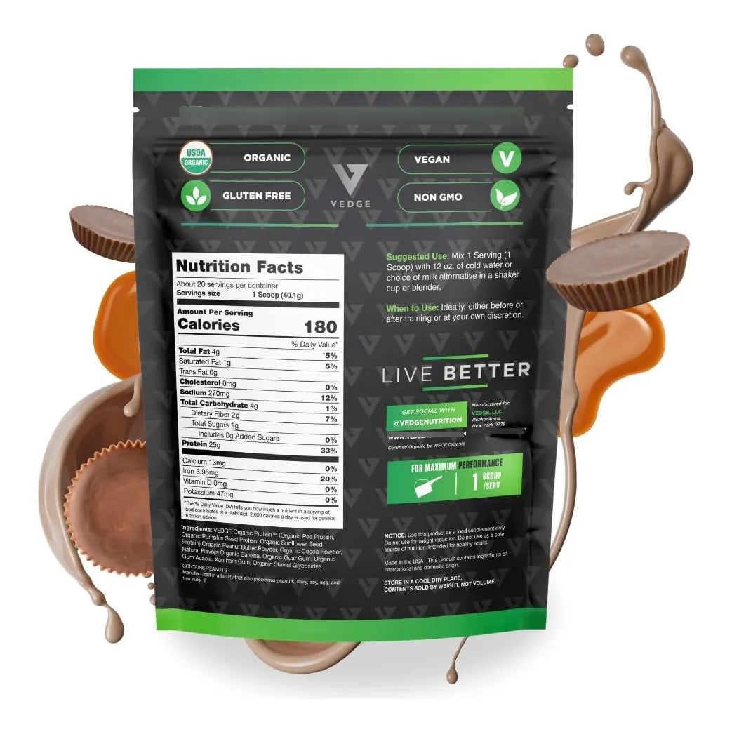 Proteína Vegana En Polvo Chocolate Mantequilla De Cacahuate 25 Porciones USDA Orgánica Sin Gluten
