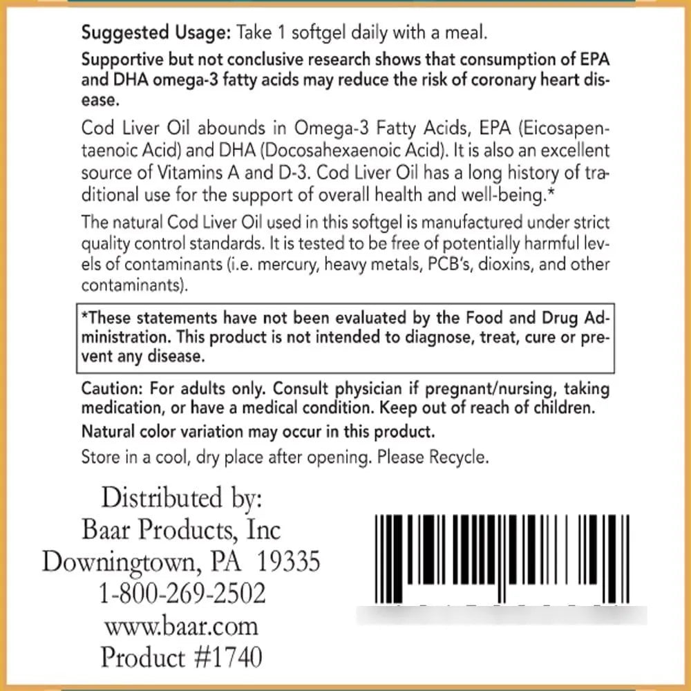 Capsulas Aceite Higado Bacalao 100 Unidades Con Omega 3 EPA DHA Vitaminas A D3