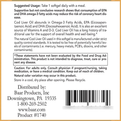 Capsulas Aceite Higado Bacalao 100 Unidades Con Omega 3 EPA DHA Vitaminas A D3