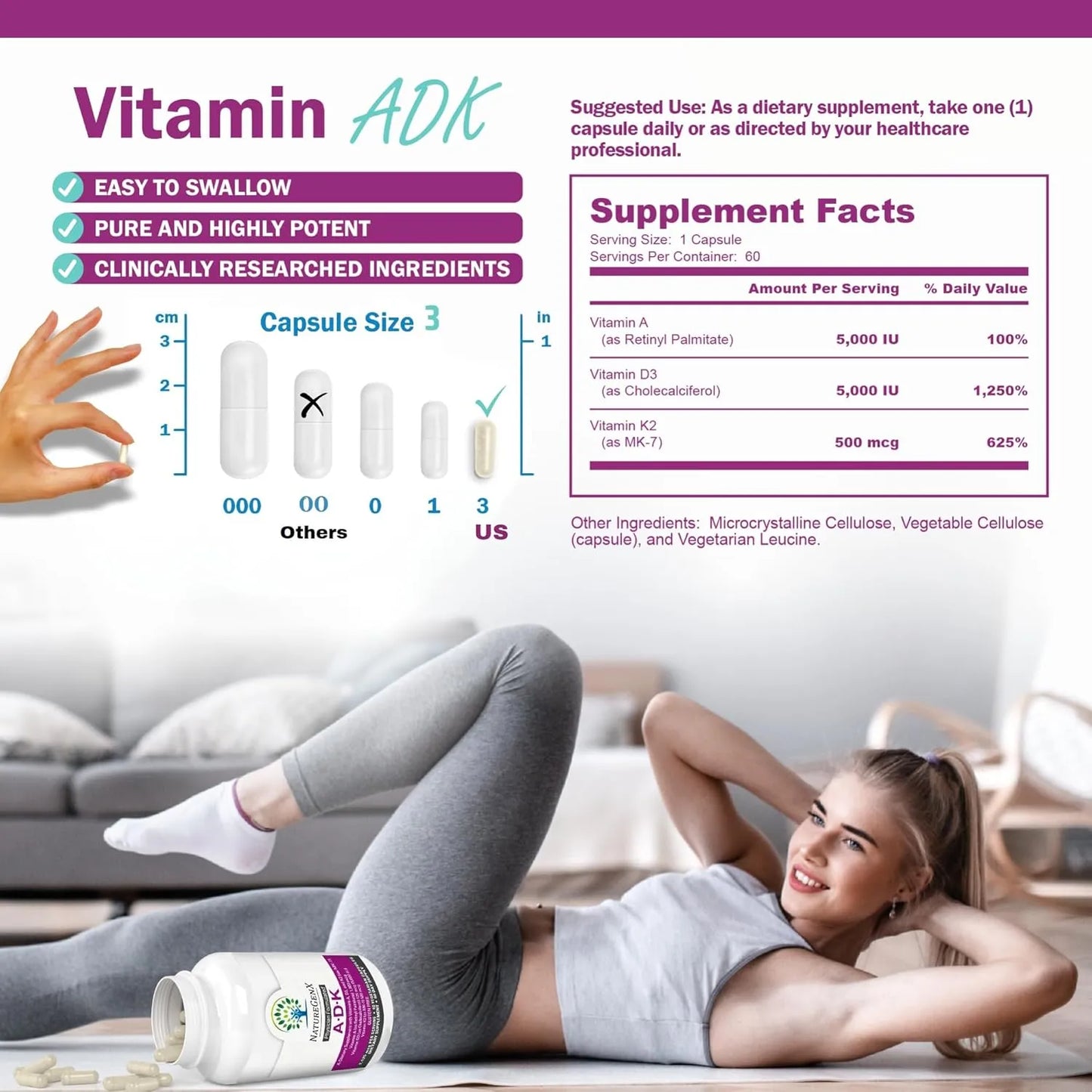 Vitaminas A D3 K2 Salud Ósea 60 Cápsulas Paquete 2 Mejoradas