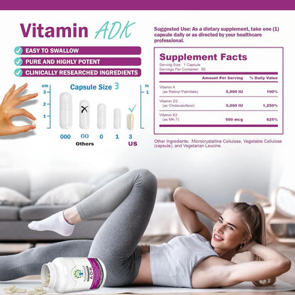 Vitaminas A D3 K2 Salud Ósea 60 Cápsulas Paquete 2 Mejoradas