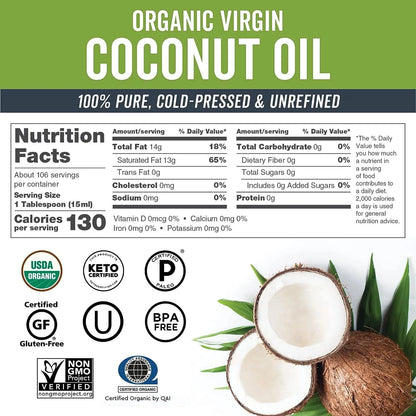 Aceite De Coco Extra Virgen Organico Prensado En Frio 1.6 Lb Sabor Fresco Y Multiusos