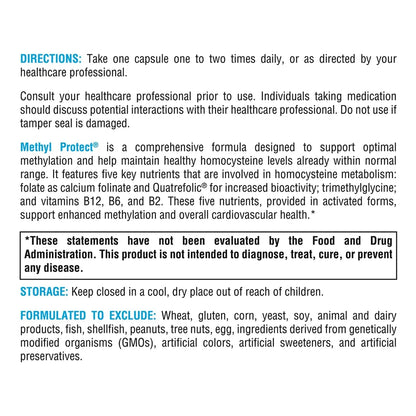 Suplemento Methyl Protect Con Folato Metilico Y Vitamina B12 Para Metilacion Optima Y Salud Cardiovascular