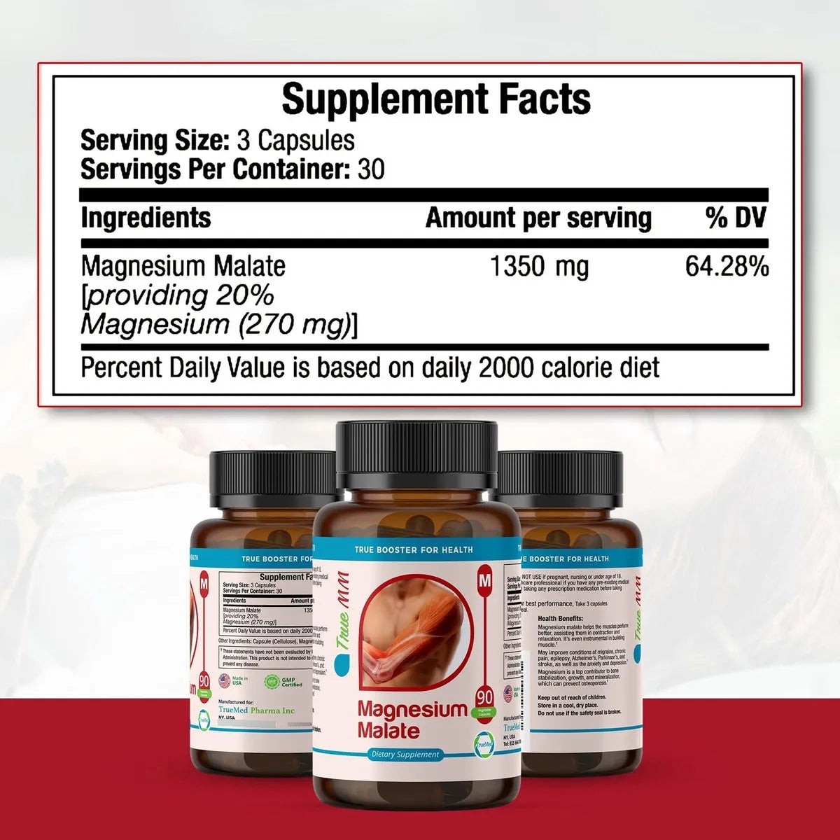 Malato De Magnesio 1350 Mg 90 Cápsulas Alta Biodisponibilidad Energía Muscular