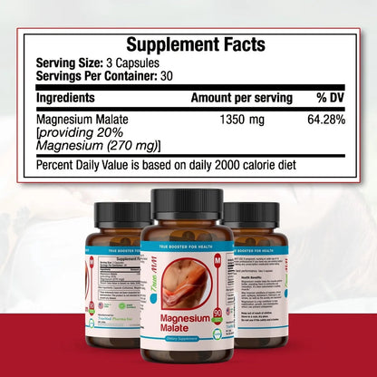 Malato De Magnesio 1350 Mg 90 Cápsulas Alta Biodisponibilidad Energía Muscular
