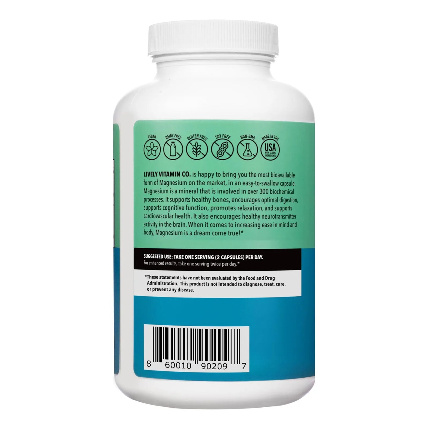 Capsulas Magnesio Quelado Biodisponible Alivia Estres Migrañas 180 Veganas