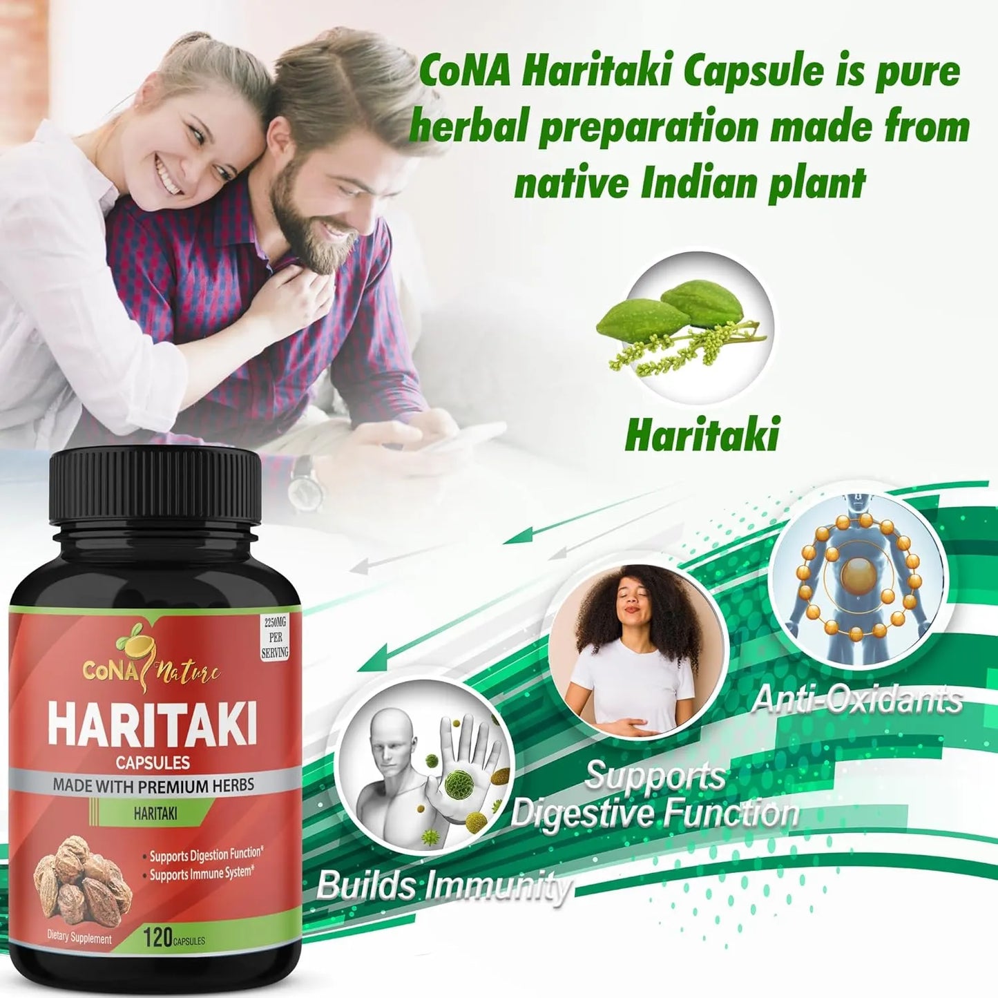 Capsulas Organicas De Haritaki 2250 Mg Rejuvenecimiento Digestión Vegano Sin Gluten