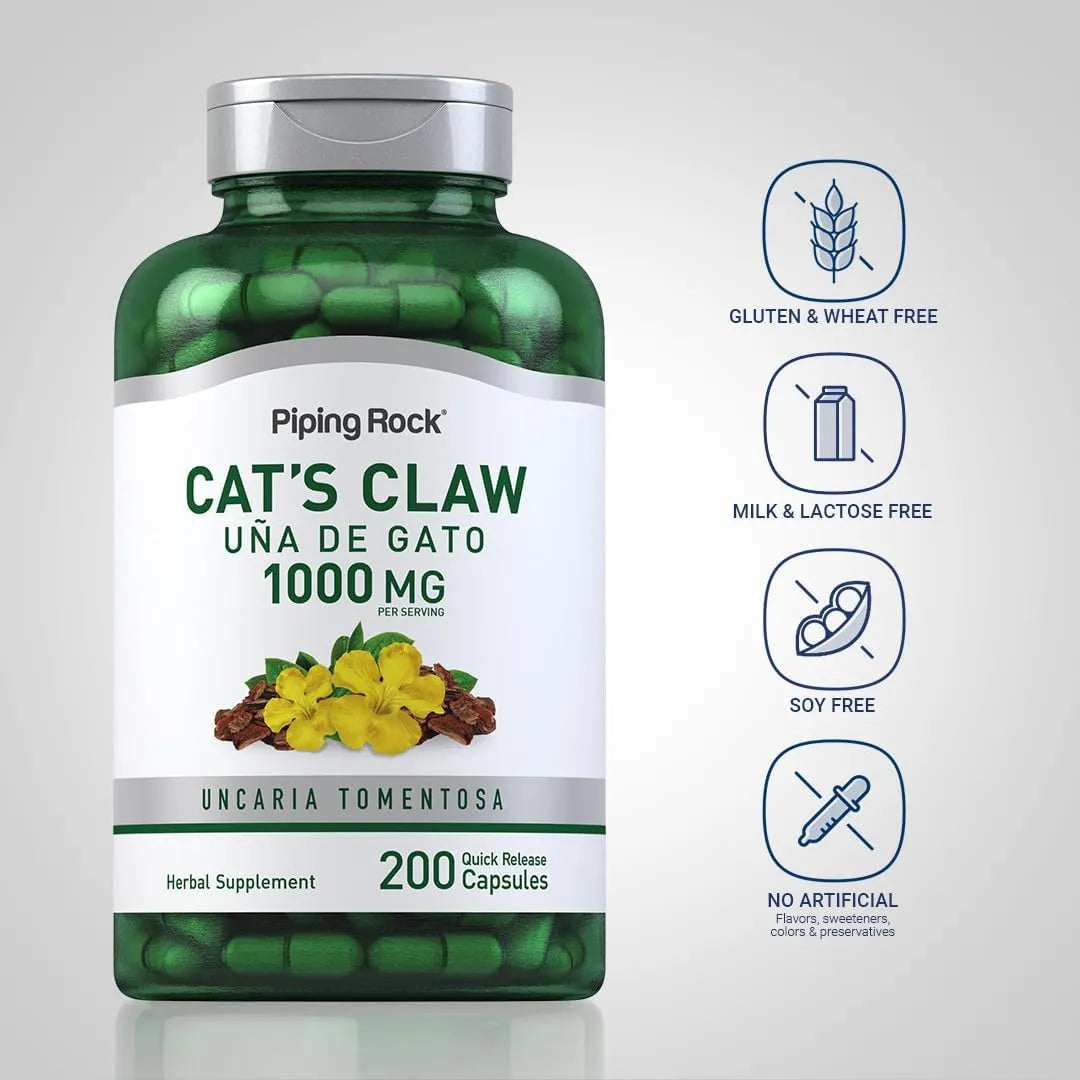 Capsulas De Garra De Gato 1000 Mg 200 Unidades Suplemento Natural Sin Gluten