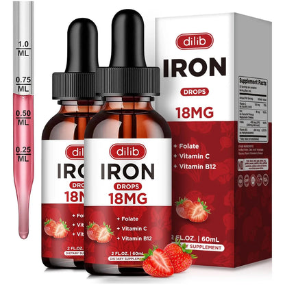 Suplemento De Hierro Liquido Con Vitamina C B12 Y Folato Sabor Fresa 4 Oz