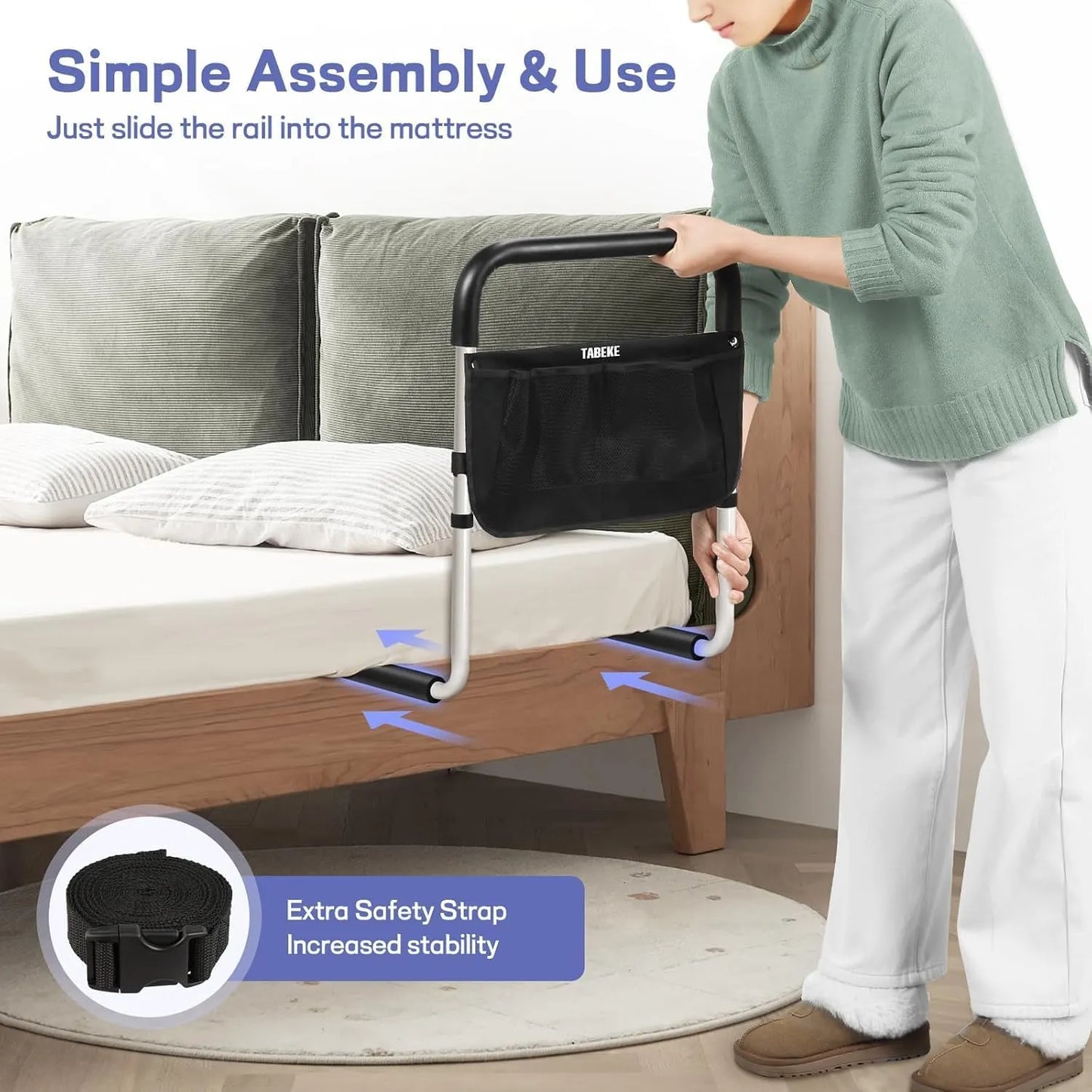 Rieles De Cama Ajustables Para Adultos Mayores Mango Antideslizante Y Soporte Hasta 300 Lbs