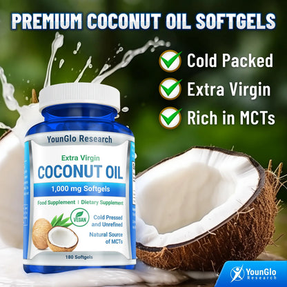 Aceite De Coco Orgánico Extra Virgen 180 Cápsulas Veganas Suplemento Dietético