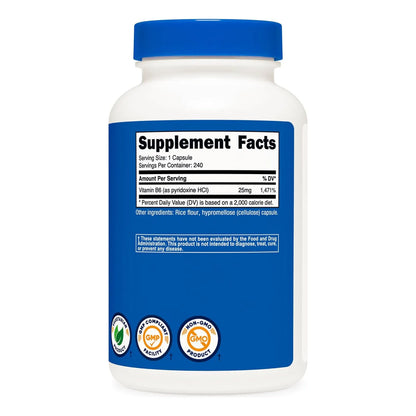 Vitamina B6 Piridoxina HCL 25 Mg 240 Capsulas Energia Y Bienestar