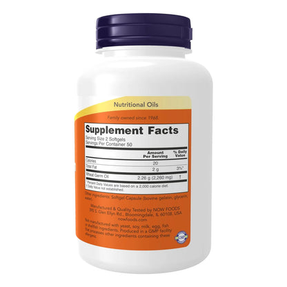 Aceite De Germen De Trigo 1130 Mg Con Acidos Grasos Esenciales NOW Suplementos 100 Capsulas Blandas