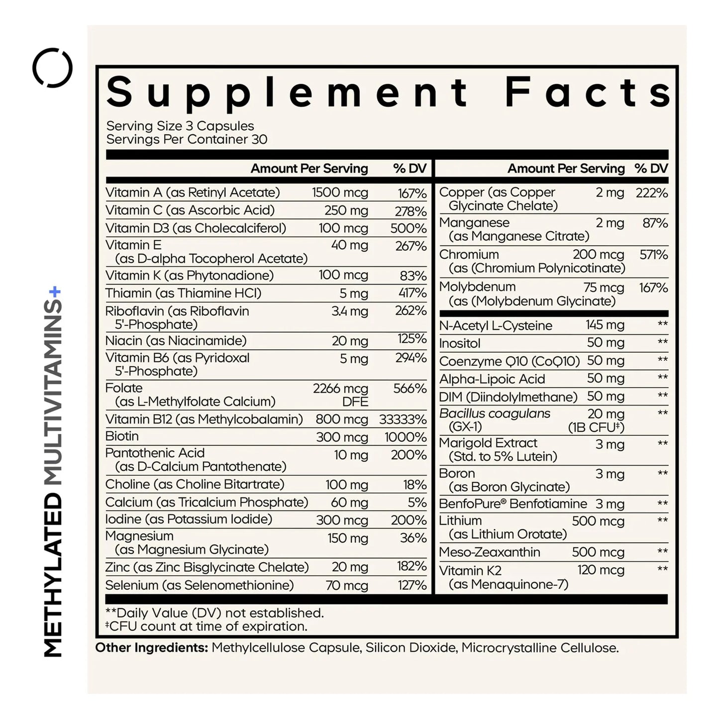 Multivitaminico Metilado Completo Con Vitaminas A B C D E K2 B12 Y Minerales 90 Capsulas