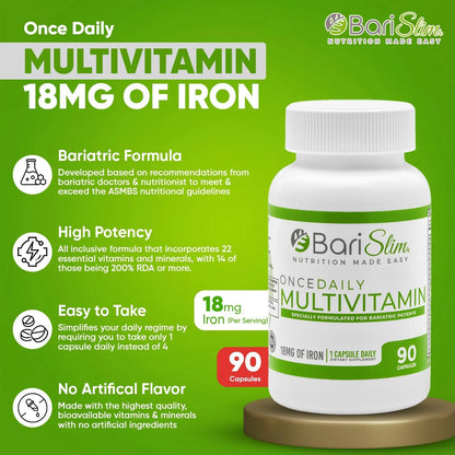 Capsulas Multivitaminicas Bariatricas BariSlim 18 Mg Hierro Suministro 90 Dias