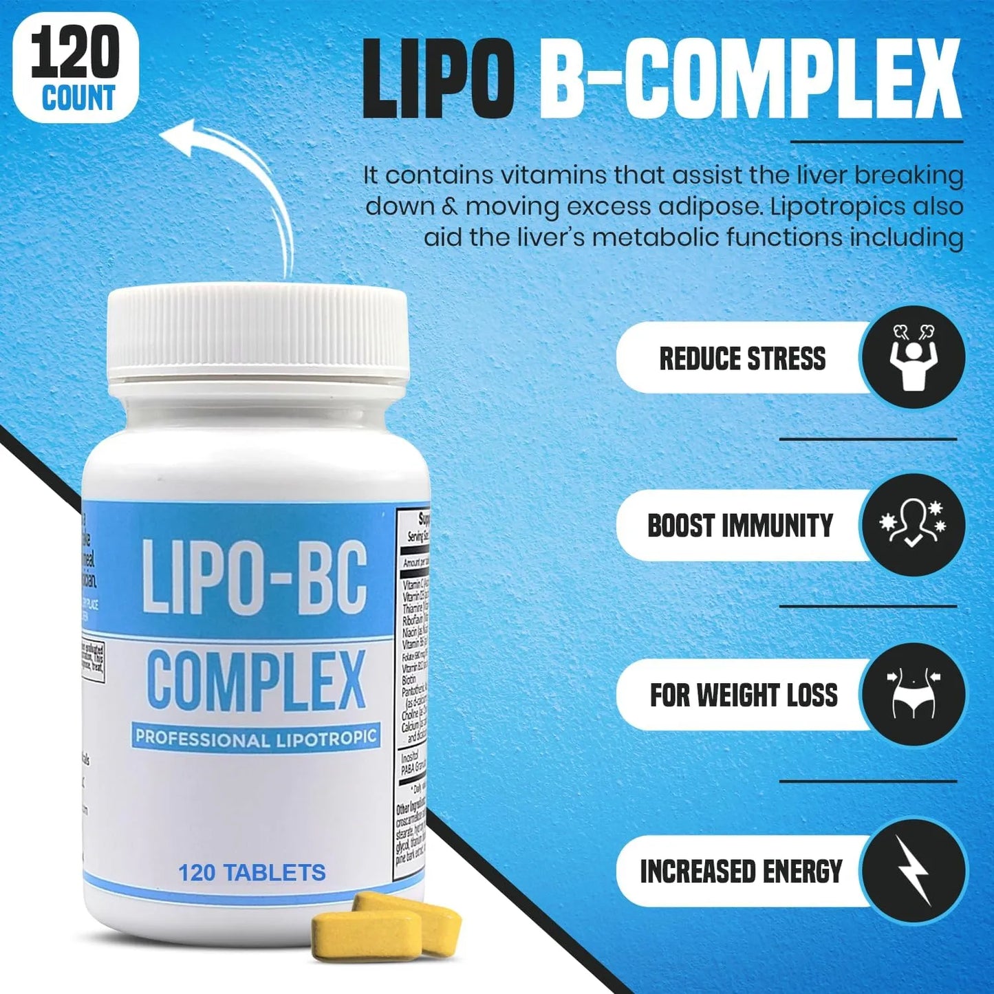 Tabletas Lipo B-Complex Energía Y Metabolismo 120 Tab Vitamina B12 Colina