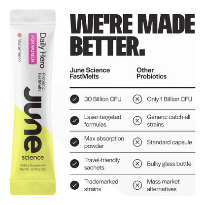 Daily Hero Mujer Fast Melt Pre Probiótico Sabor Sandía 30 Sobres Salud Digestiva