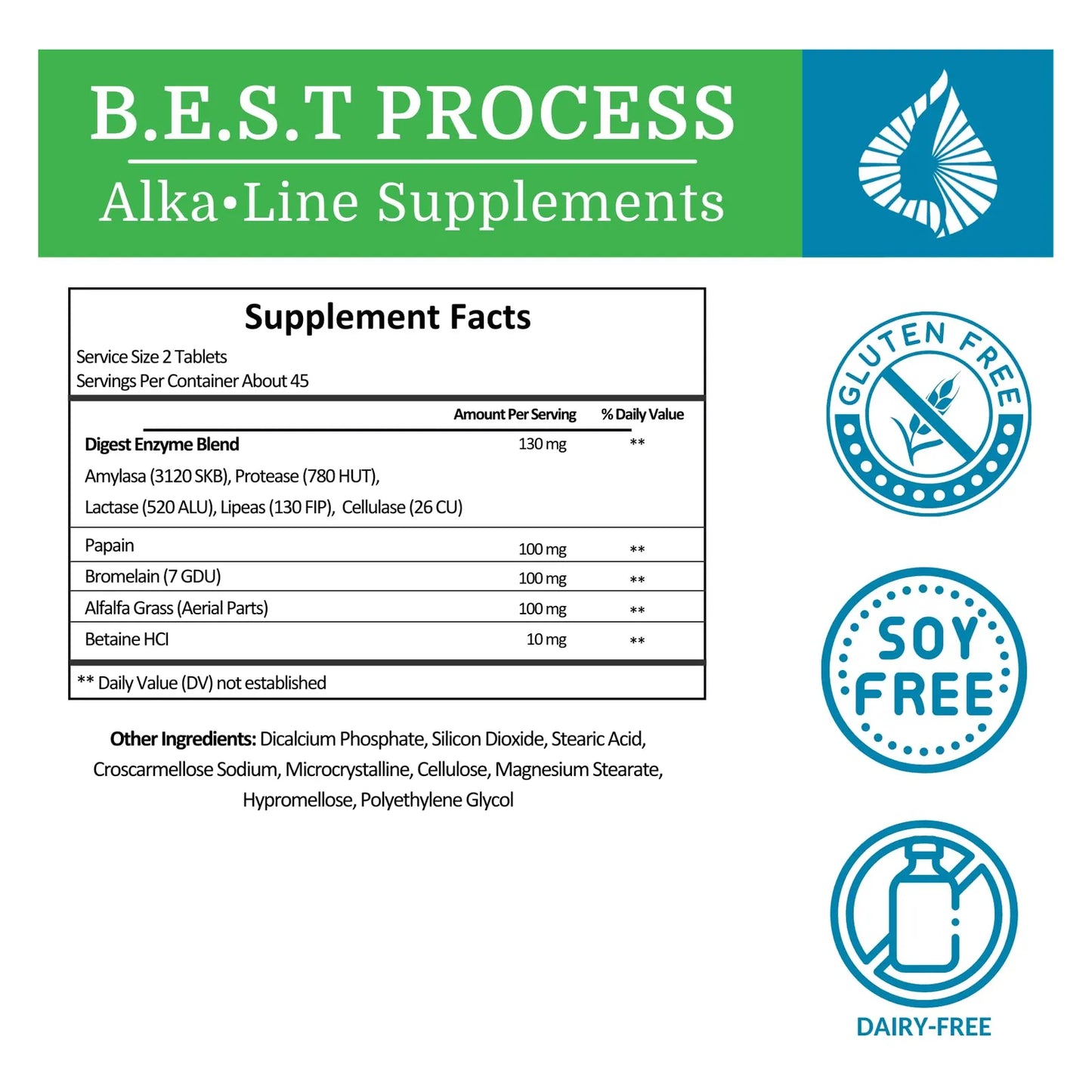 SuperDigest Best Process Alkaline Soporte Digestivo Multienzimático Con Alfalfa Papaína Y Bromelina