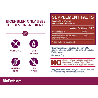 CoQ10 200 Mg Con Bioperine Capsulas Blandas Antioxidante Energia Salud Cardiaca