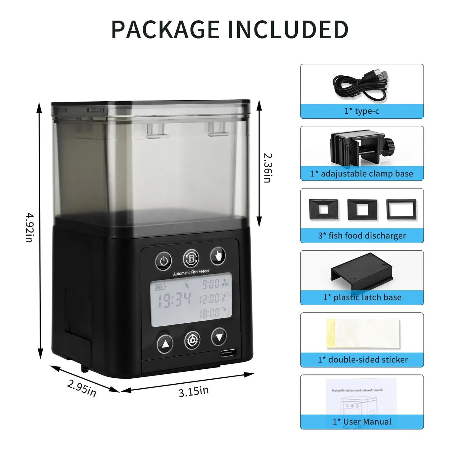 Alimentador Automático Para Acuario Con Temporizador Pantalla LCD Dispensador Ajustable