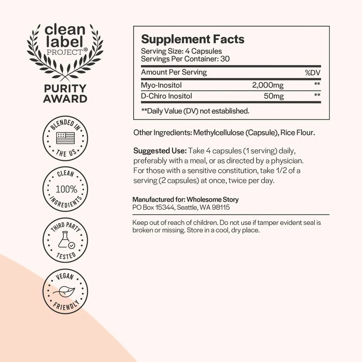 Inositol Wholesome Story Cápsulas 2050mg Equilibrio Hormonal Y Soporte Ovárico - Imagen 3