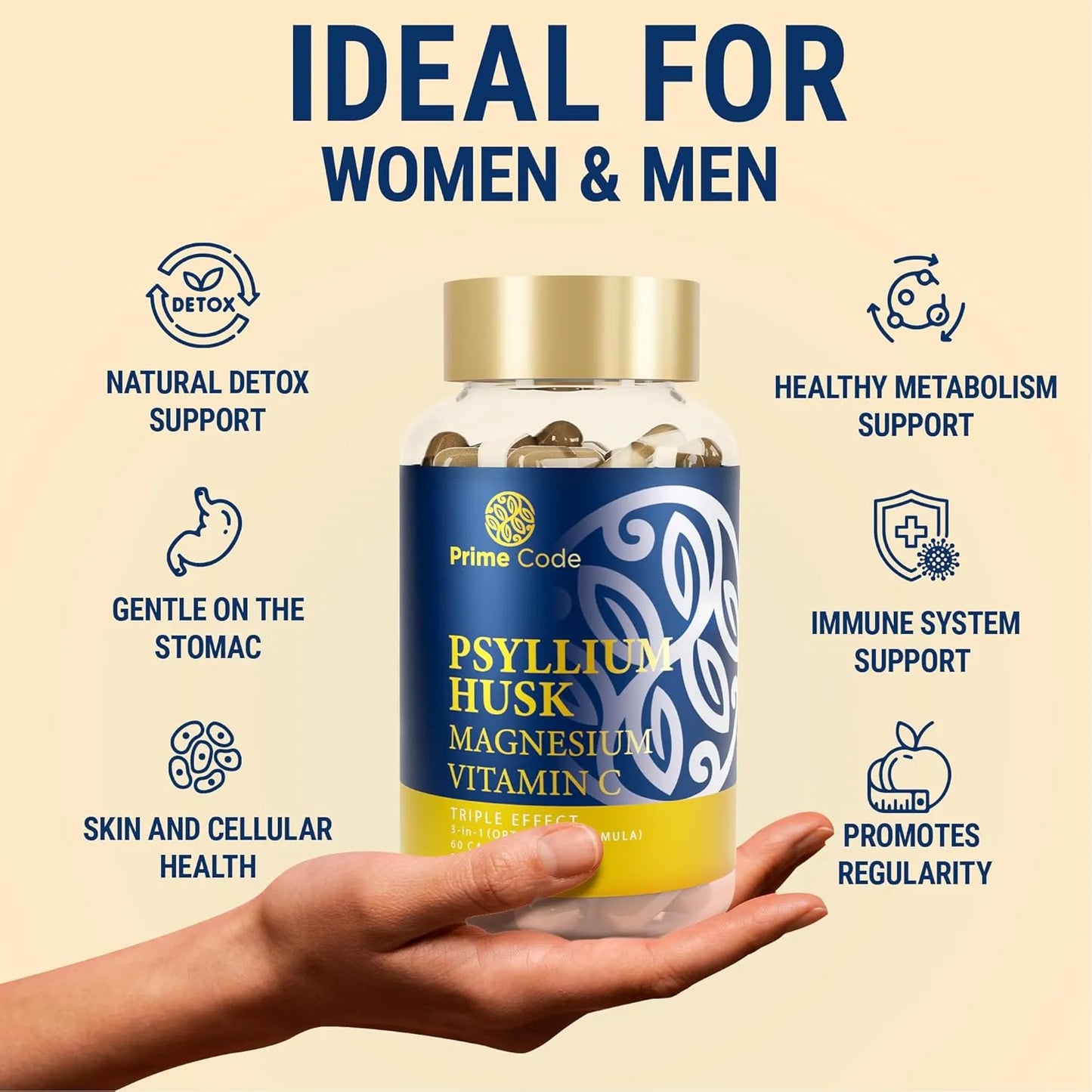 Capsulas De Cascara De Psyllium 1000mg Con Citrato De Magnesio Y Vitamina C Salud Digestiva