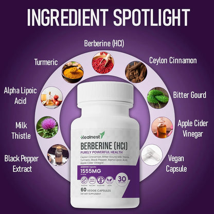 Berberina 500mg Con Canela Y Cúrcuma Suplemento Vegano Para Azúcar Y Metabolismo