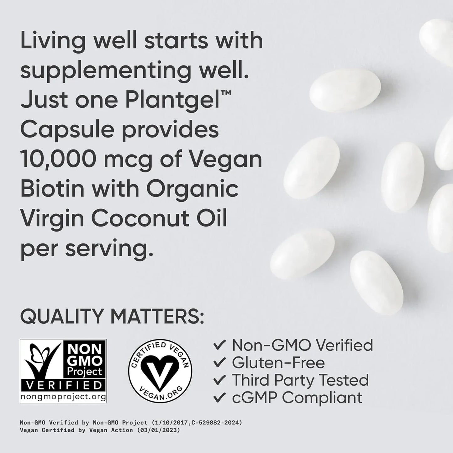 Biotina 10000 Mcg Con Aceite De Coco Cabello Piel Uñas 300 Cápsulas Vegano