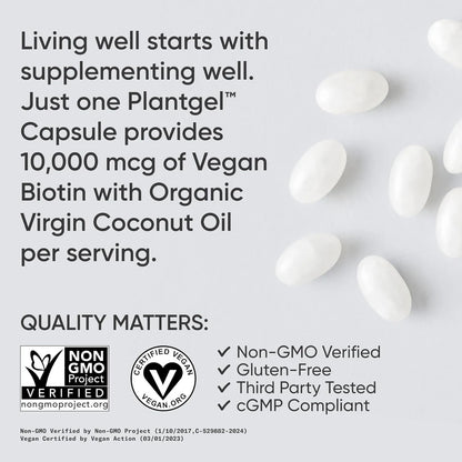 Biotina 10000 Mcg Con Aceite De Coco Cabello Piel Uñas 300 Cápsulas Vegano