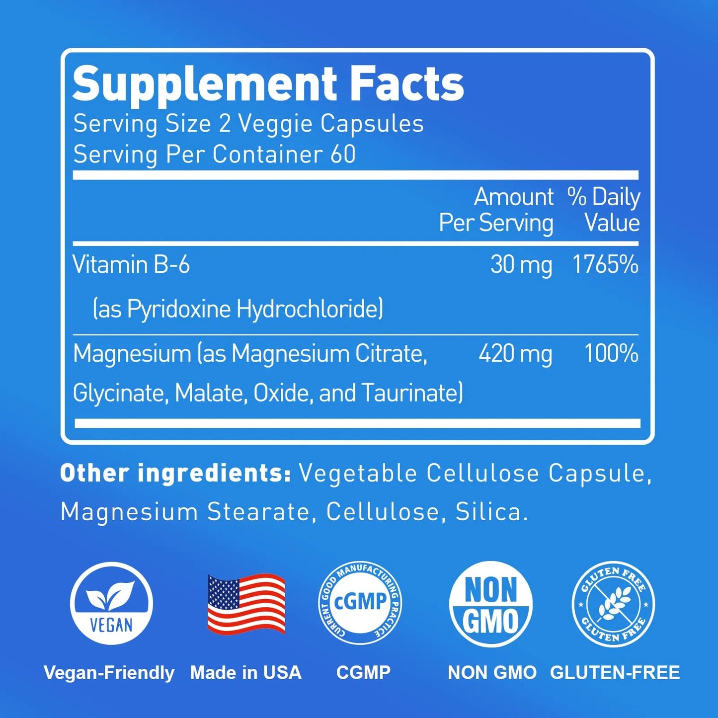 Complejo De Magnesio Con Vitamina B6 420 Mg Citrato Malato Taurato Glicinato 120 Cápsulas