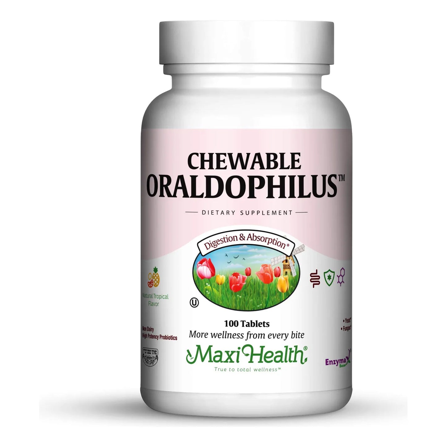 Probióticos Masticables Tropicales Sin Lácteos 100 Unidades Maxi Health Oraldophilus