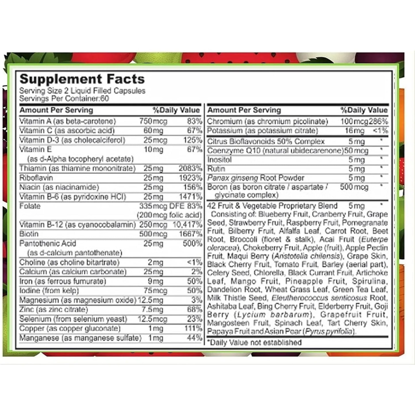 Multivitaminas Líquidas 120 Cápsulas Frutas Verduras Antioxidantes