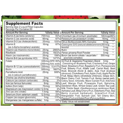 Multivitaminas Líquidas 120 Cápsulas Frutas Verduras Antioxidantes