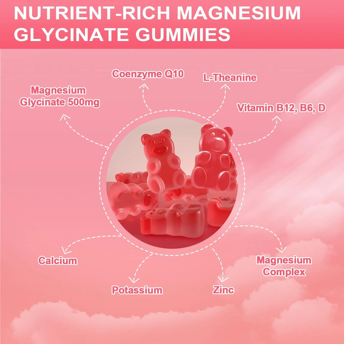 Gomitas De Glicinato De Magnesio 500 Mg Sin Azúcar Con Potasio Y Vitaminas