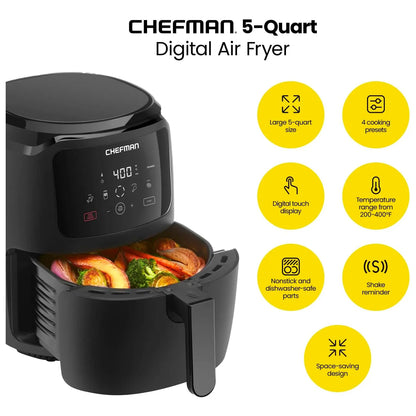 Chefman Freidora De Aire Digital 4.7 Litros Control Tactil Cocina Saludable
