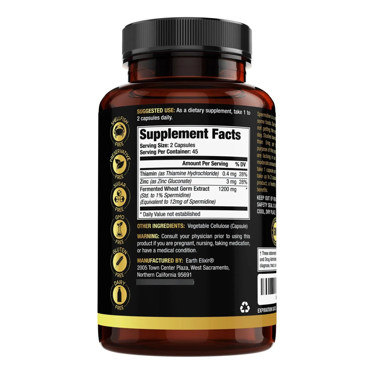 Espermidina Pura 1200 Mg 90 Capsulas Extracto Germen Trigo Vegano