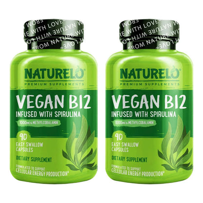 Metilcobalamina B12 1000 Mcg Con Espirulina Orgánica 180 Cápsulas Vegano Energía
