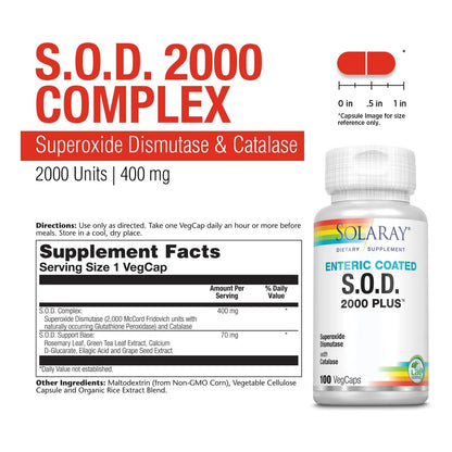 Capsulas Antioxidantes Solaray SOD 2000 Plus 400mg 100 Unidades Proteccion Celular
