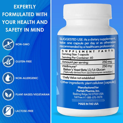 Capsulas De Apoyo Inmunologico Con Beta Glucano Wellmune 60 Unidades 250 Mg