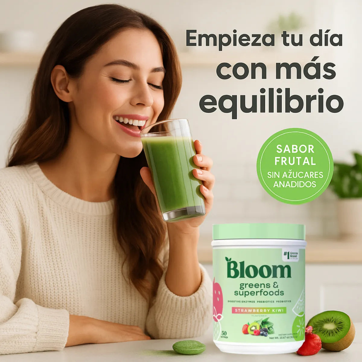 Polvo De Greens Y Superfoods Bloom Bienestar Diario 50 Porciones Sin Sabor - Imagen 3