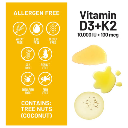 Vitamina D3 10000 Ui Con K2 200 Mcg Aceite De Coco Orgánico 30 Cápsulas